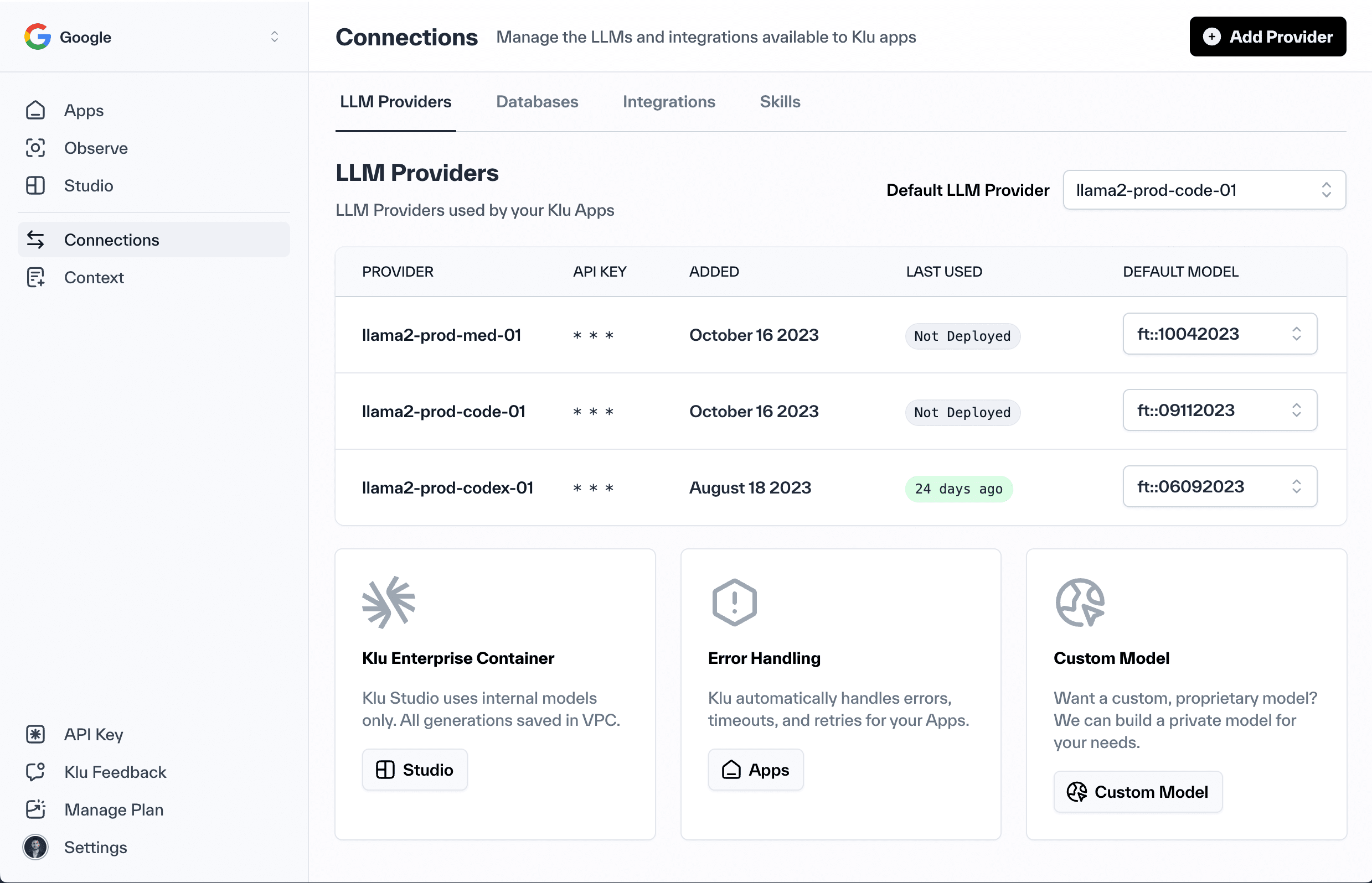 Klu Enterprise Container LLM Platform